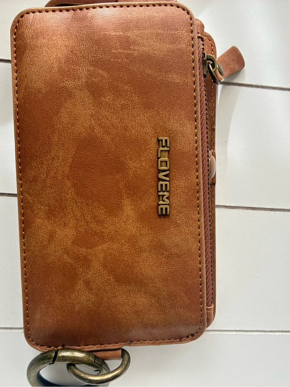 Tan Zip Wrist Wallet with Key Ring